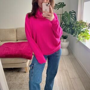Maeve by Anthropologie Hot Pink Cutout Back Turtleneck Sweater Size Medium